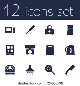 Set Of 12 Culinary Icons Set.Collection Of Oven, Bread Heater, Mixer And Other Elements.