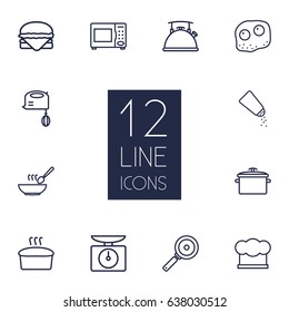 Set Of 12 Culinary Outline Icons Set.Collection Of Microwave, Omelette, Pan And Other Elements.