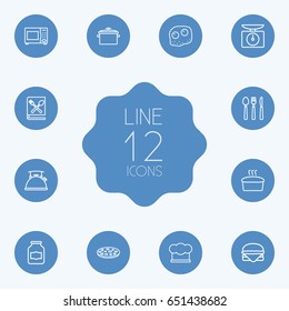 Set Of 12 Culinary Outline Icons Set.Collection Of Omelette, Bread, Pan And Other Elements.