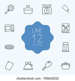 Set Of 12 Culinary Outline Icons Set.Collection Of Kettle, Pan, Skillet And Other Elements.