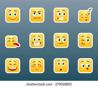 Set of 12 cure smile emoticon stickers for chat