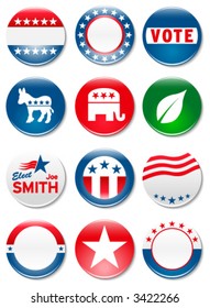 Set of 12 customizable political campaign buttons and badges