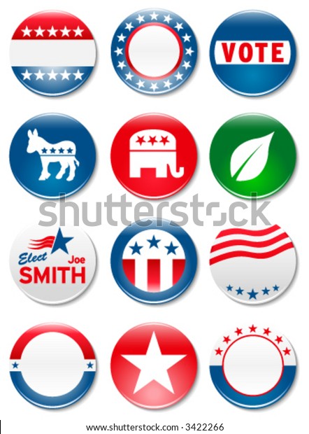 Set of 12 customizable political campaign buttons\
and badges