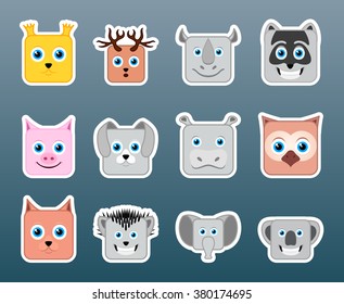 Set of 12 cute animals smile stickers