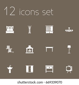 Set Of 12 Decor Icons Set.Collection Of Cupboard, Sink, Desk And Other Elements.