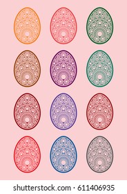 set of 12 decorative eggs. vector illustration