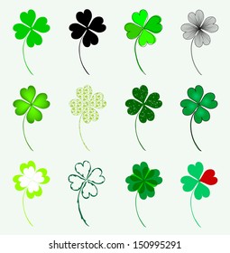 set of 12 decorative four leaf lucky clovers for your design