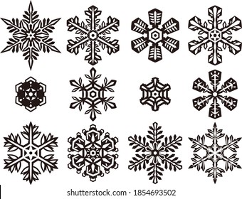 Un conjunto de 12 delicadas siluetas de copos de nieve.
