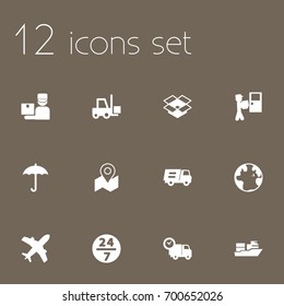 Set Of 12 Delivery Icons Set.Collection Of Aircraft, Vessel, World And Other Elements.