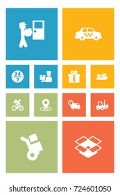 Set Of 12 Delivery Icons Set.Collection Of Gps, Service, Vessel And Other Elements.