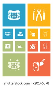 Set Of 12 Dental Icons Set.Collection Of Hygiene, Instruments, Roentgen And Other Elements.