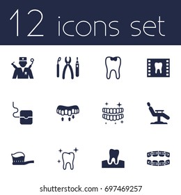 Set Of 12 Dentist Icons Set.Collection Of Clean, Gingivitis, And Other Elements.