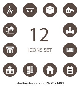Set of 12 design icons set. Collection of apartment, university, home and other elements.