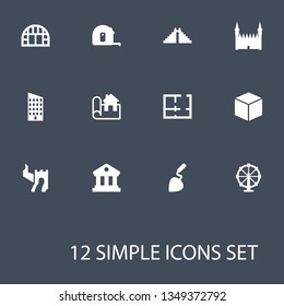Set of 12 design icons set. Collection of gatewall, business center, measurement and other elements.