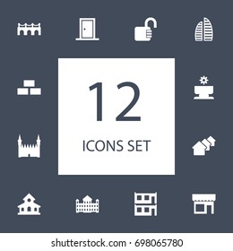 Set Of 12 Design Icons Set.Collection Of Bridge, Approach, Brickwork And Other Elements.