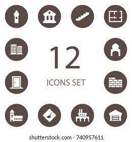 Set Of 12 Design Icons Set.Collection Of Property, Brick Wall, Islamic And Other Elements.