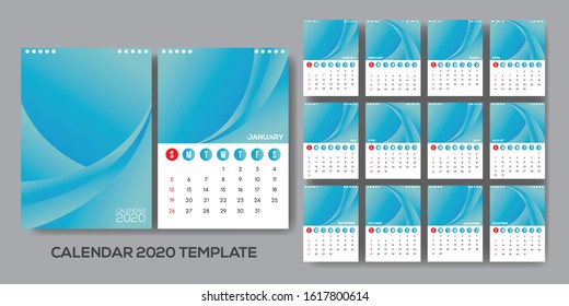 Set of 12 Desk Calendar 2020 from January to December page with Image Placeholder. Easy to edit and place your Image.