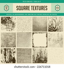 set of 12 detailed vector textures - from subtle halftones to heavily distressed wood and wall textures