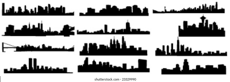 set of 12 diferens skylines of new york, boston and pfiladelphia chicago and seatle