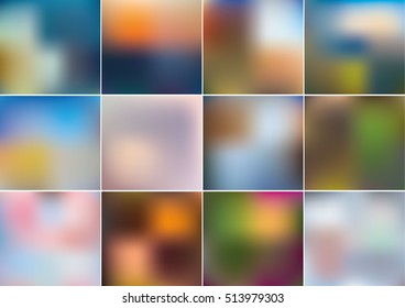 Set of 12 different blurred backgrounds. Vector eps10