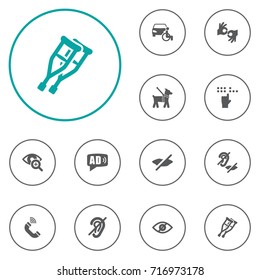 Set Of 12 Disabled Icons Set.Collection Of Can Not Speak, Ad, Mute And Other Elements.