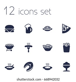 Set Of 12 Dish Icons Set.Collection Of Potato, Cereal, Lettuce And Other Elements.