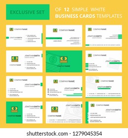 Set of 12 Dollar  Creative Busienss Card Template. Editable Creative logo and Visiting card background