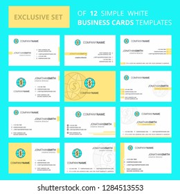 Set of 12 Dollar globe  Creative Busienss Card Template. Editable Creative logo and Visiting card background