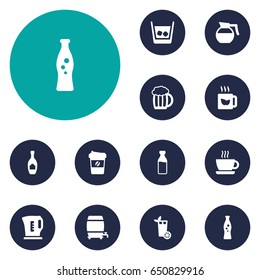 Set Of 12 Drinks Icons Set.Collection Of Electric Teapot, Alcohol, Hotdrink And Other Elements.