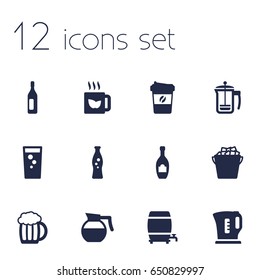 Set Of 12 Drinks Icons Set.Collection Of Mug, Hot, Fizzy Water And Other Elements.