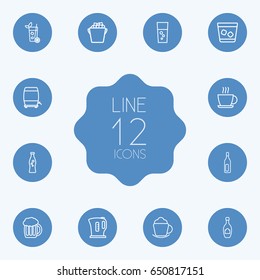 Set Of 12 Drinks Outline Icons Set.Collection Of Hot Drink, Coffee, Kettle And Other Elements.