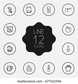 Set Of 12 Drinks Outline Icons Set.Collection Of Pot, Mug, Mojito And Other Elements.