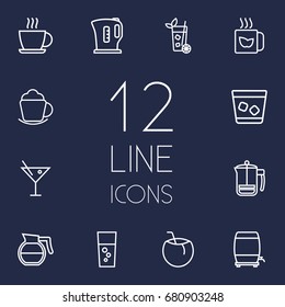 Set Of 12 Drinks Outline Icons Set.Collection Of Mug, Hot Drink, Kettle And Other Elements.