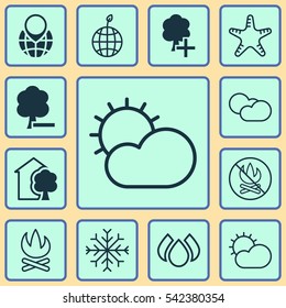 Set Of 12 Eco Icons. Includes Bonfire, House, Pin Earth And Other Symbols. Beautiful Design Elements.