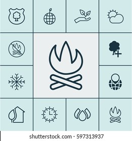 Set Of 12 Eco Icons. Includes Clear Climate, Home, Snow And Other Symbols. Beautiful Design Elements.