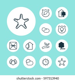 Set Of 12 Eco-Friendly Icons. Includes Guard Tree, Home, House And Other Symbols. Beautiful Design Elements.