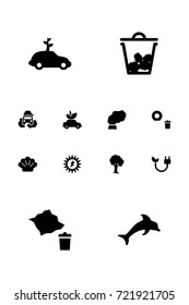 Set Of 12 Ecology Icons Set.Collection Of Car, Contamination, Wood And Other Elements.