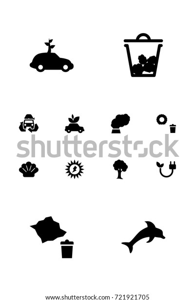 Set Of 12 Ecology Icons Set.Collection Of\
Car, Contamination, Wood And Other\
Elements.