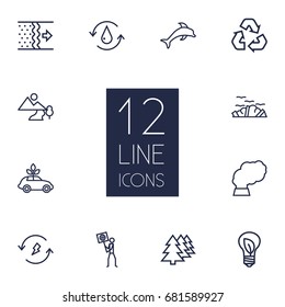 Set Of 12 Ecology Outline Icons Set.Collection Of Charge, Garbage, Ecol And Other Elements.