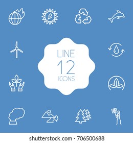 Set Of 12 Ecology Outline Icons Set.Collection Of Afforestation, Pollution, Eco And Other Elements.