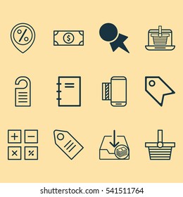 Set Of 12 Ecommerce Icons. Includes Pannier, E-Trade, Price And Other Symbols. Beautiful Design Elements.