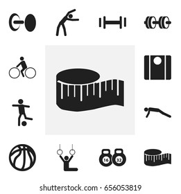 Set Of 12 Editable Active Icons. Includes Symbols Such As Bicycle Rider, Physical Education, Weightlifting And More. Can Be Used For Web, Mobile, UI And Infographic Design.