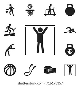 Set Of 12 Editable Active Icons. Includes Symbols Such As Basketball, Exercise, Sportsman And More. Can Be Used For Web, Mobile, UI And Infographic Design.