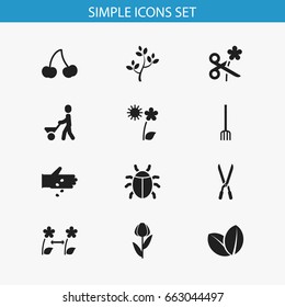 Set Of 12 Editable Agriculture Icons. Includes Symbols Such As Hay Fork, Breeding, Trimming And More. Can Be Used For Web, Mobile, UI And Infographic Design.