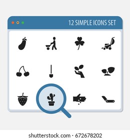 Set Of 12 Editable Agriculture Icons. Includes Symbols Such As Cacti, Soil Plant, Clasp Knife And More. Can Be Used For Web, Mobile, UI And Infographic Design.