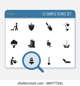 Set Of 12 Editable Agriculture Icons. Includes Symbols Such As Tree, Grass Cutting Machine, Barley And More. Can Be Used For Web, Mobile, UI And Infographic Design.