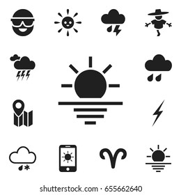 Set Of 12 Editable Air Icons. Includes Symbols Such As Bugbear, Thunderstorm, Bolt And More. Can Be Used For Web, Mobile, UI And Infographic Design.