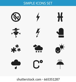 Set Of 12 Editable Air Icons. Includes Symbols Such As Rainy Cloud, Bugbear, Winter Parasol And More. Can Be Used For Web, Mobile, UI And Infographic Design.