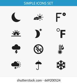 Set Of 12 Editable Air Icons. Includes Symbols Such As Stormy, Temperature Scale, Temperature And More. Can Be Used For Web, Mobile, UI And Infographic Design.