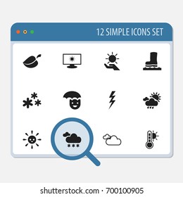 Set Of 12 Editable Air Icons. Includes Symbols Such As Thermometer, Happy Man, Waterproof Shoes And More. Can Be Used For Web, Mobile, UI And Infographic Design.